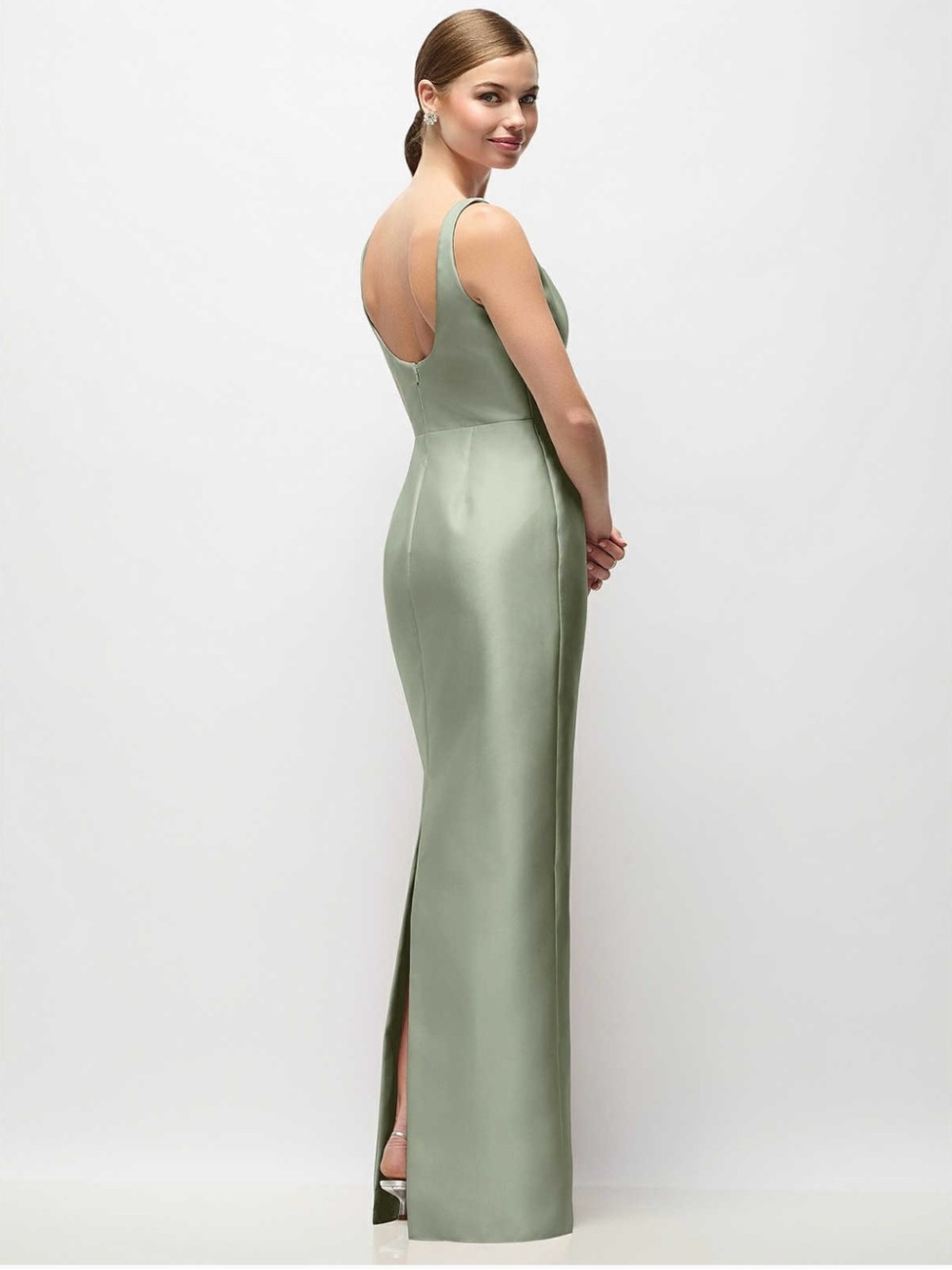 Alfred Sung- Satin Olive Maxi Dress NWT - Picture 2 of 11